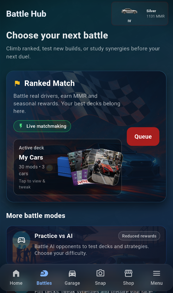 Battle game modes selection