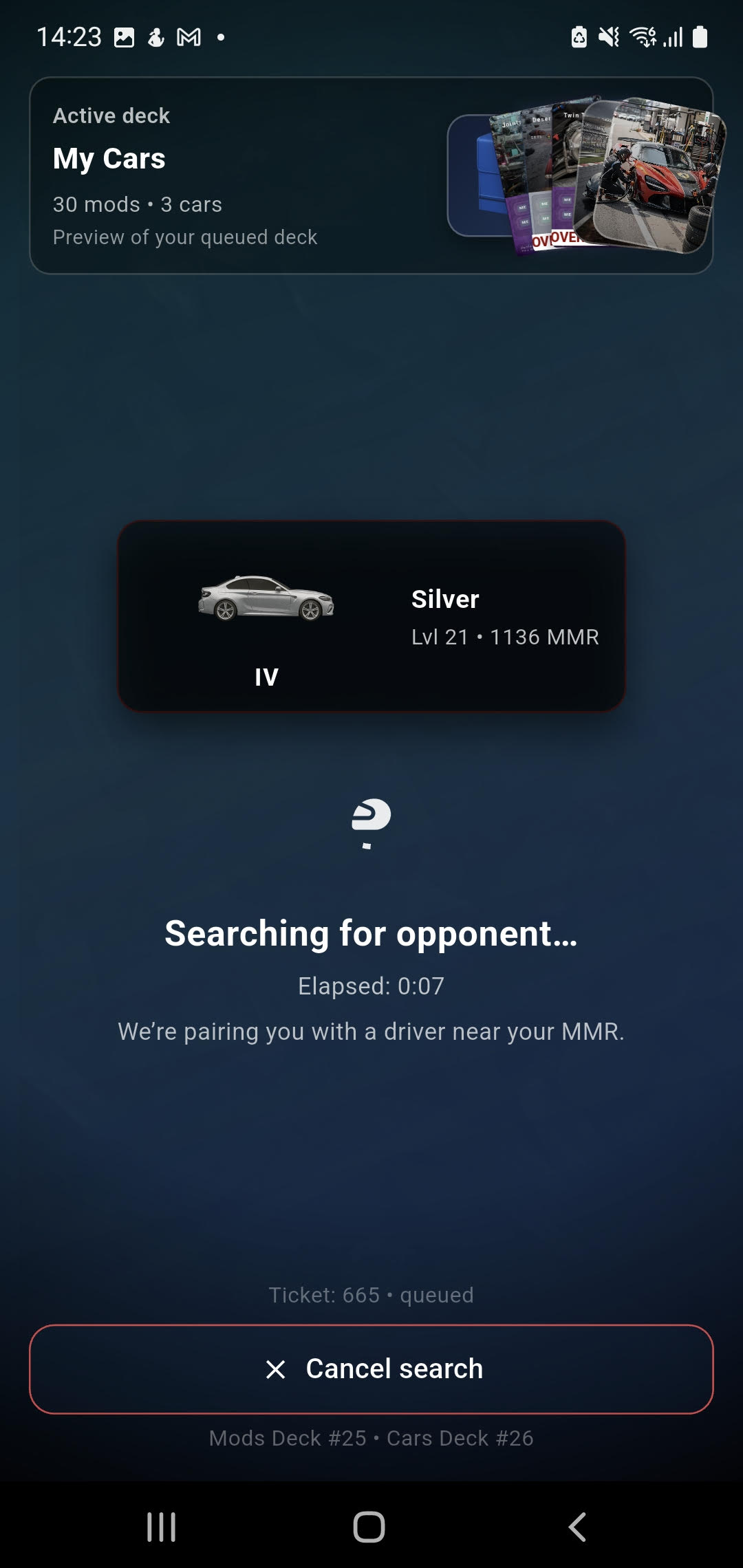 Matchmaking queue screen