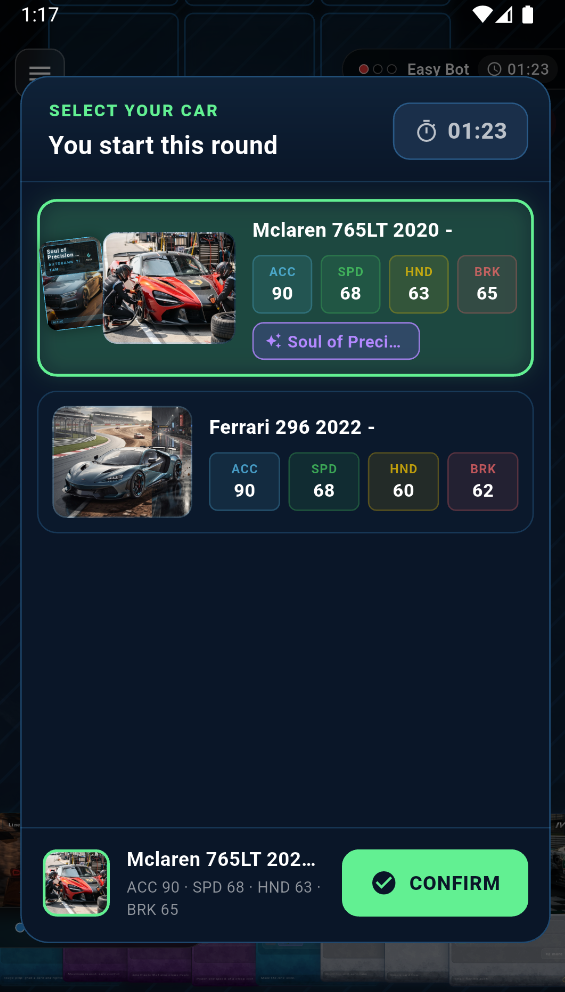 Car selection screen